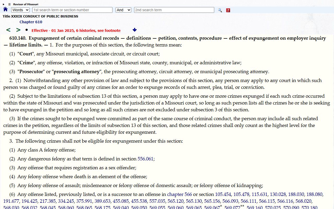 Camden County criminal court records Missouri expungement statute