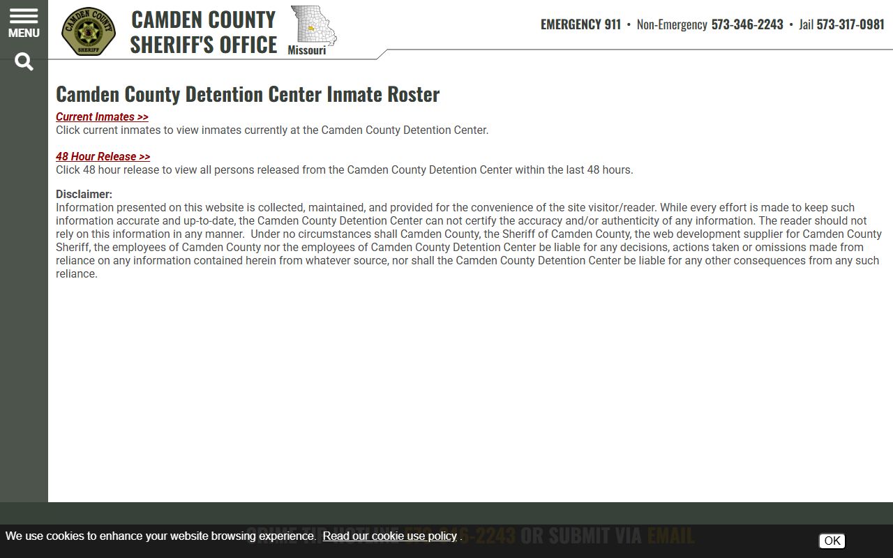 Camden County inmate records sheriff roster choice page