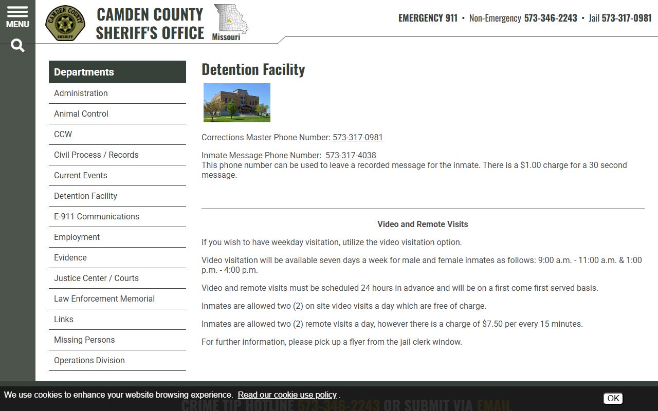 Camden County inmate records detention facility visitation information