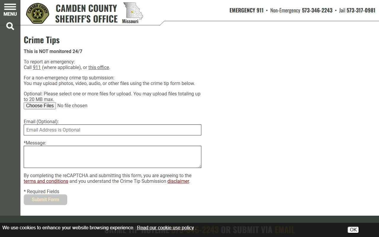 Camden County warrant records sheriff crime tip submission